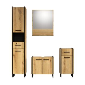wohnli-moebel-suche-M26072209 Wohnli Möbelsuche - Badezimmermöbel-Set Eichendekor und Schwarz L154 cm - ELLIE