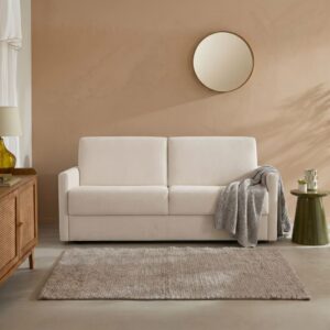 wohnli-moebel-suche-M26072211-1 3-Sitzer-Sofa aus Stoff umwandelbar in 140x190 cm Bett - Weiß 100x87x100cm Stoff Beige Calicosy Sofas und Sessel Sofas Modulare Sofas