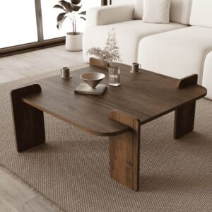 wohnli-moebel-suche-M26072229-1 Quadratischer Couchtisch L90 cm - Nussbaumdekor 90x35x90cm Spanplatte Braun Calicosy Möbel Wohnzimmermöbel Couchtische