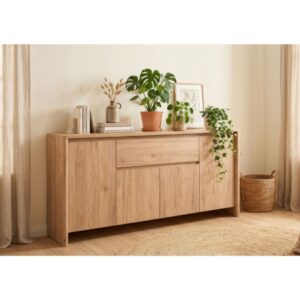 wohnli-moebel-suche-M26072247-1 Sideboard 4 Türen 1 Schublade Holzoptik L165 cm 165x86x40cm Spanplatte Beige Calicosy Möbel Esszimmermöbel Sideboards, Highboards & niedrige Anrichten