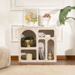 wohnli-moebel-suche-M26072248-1 Regal mit 5 Fächern Breite 80 cm - Travertindekor 80x74x37cm Spanplatte Beige Calicosy Möbel Esszimmermöbel Sideboards, Highboards & niedrige Anrichten