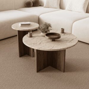 wohnli-moebel-suche-M26072275-1 runder D70 cm - Travertin und Nussbaum