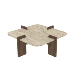 wohnli-moebel-suche-M26072276 Wohnli Möbelsuche - Quadratischer Couchtisch L90 cm - Travertindekor und Nussbaumdekor