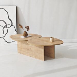 wohnli-moebel-suche-M26072290-1 Couchtisch mit doppelter Platte L125 cm - Eichenoptik Dekor 125x38x60cm Spanplatte Braun Calicosy Möbel Wohnzimmermöbel Couchtische