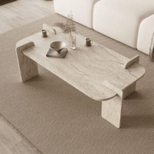 wohnli-moebel-suche-M26072305-1 Couchtisch mit abgerundeten Kanten L120 cm - Travertindekor 120x40x60cm Spanplatte Beige Calicosy Möbel Wohnzimmermöbel Couchtische