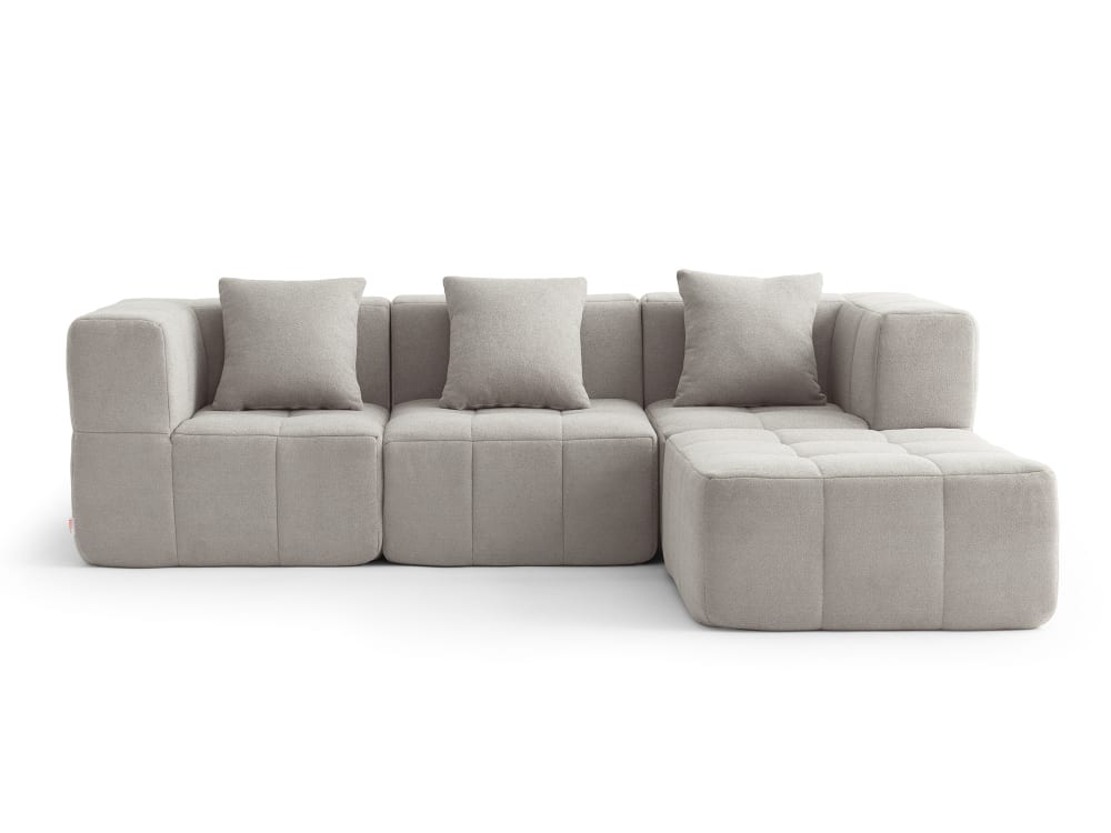 Wohnli Möbelsuche - Ecksofa 3-Sitzer mit Chaiselongue aus feinem Bouclé-Stoff Steinbeige