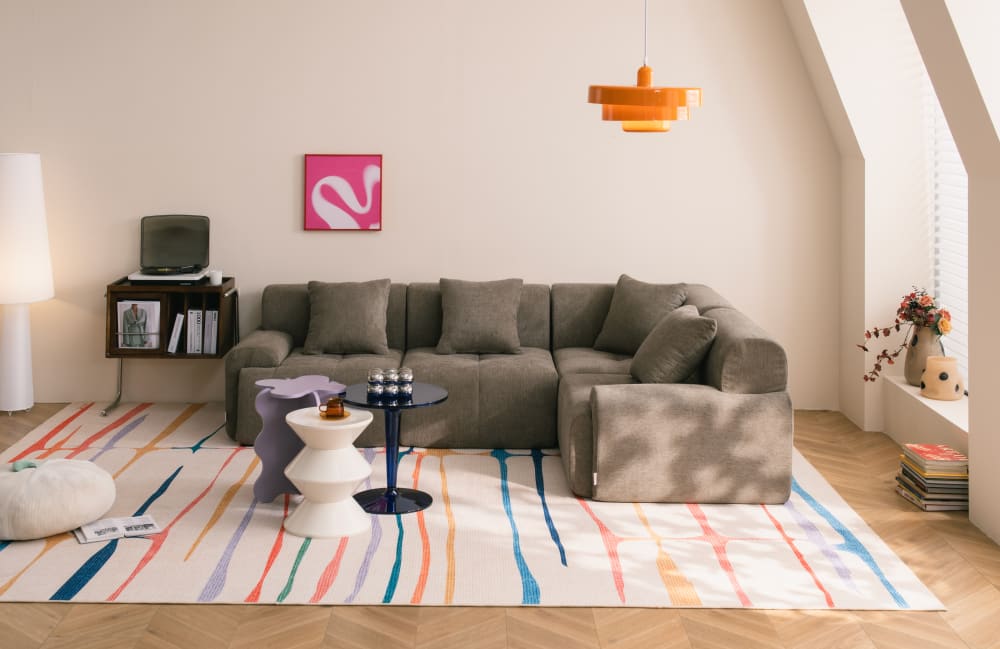 Modulares Ecksofa 4-Sitzer aus Chenille-Stoff Aschbraun 260x73x185cm Stoff Braun MILYsofa Sofas und Sessel Sofas Ecksofas