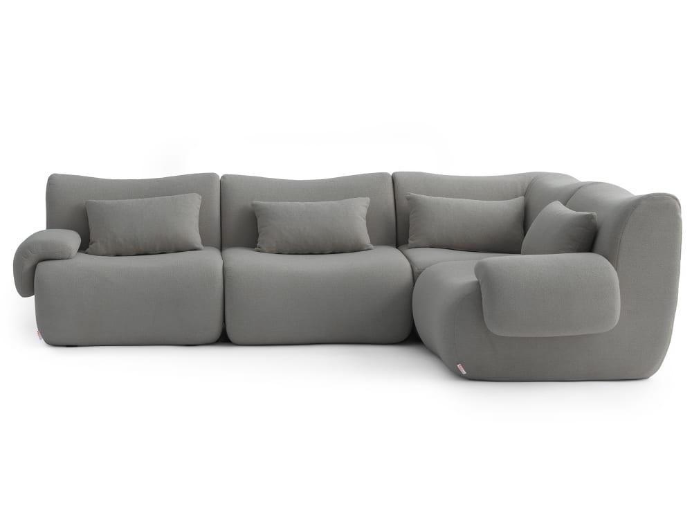 Wohnli Möbelsuche - Modulares Ecksofa 4-Sitzer aus feinem Bouclé-Stoff Wolkengrau