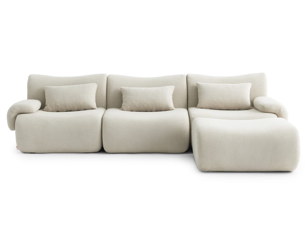 Wohnli Möbelsuche - Ecksofa 3-Sitzer mit Chaiselongue aus feinem Bouclé-Stoff Cremebeige