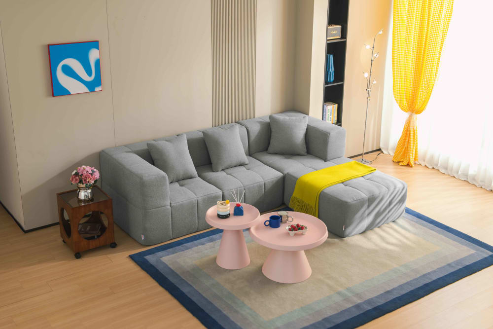 Ecksofa 3-Sitzer mit Chaiselongue aus feinem Bouclé-Stoff Wolkengrau 260x73x190cm Stoff Grau MILYsofa Sofas und Sessel Sofas Ecksofas