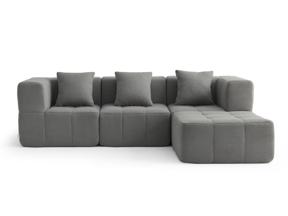 Wohnli Möbelsuche - Ecksofa 3-Sitzer mit Chaiselongue aus feinem Bouclé-Stoff Wolkengrau