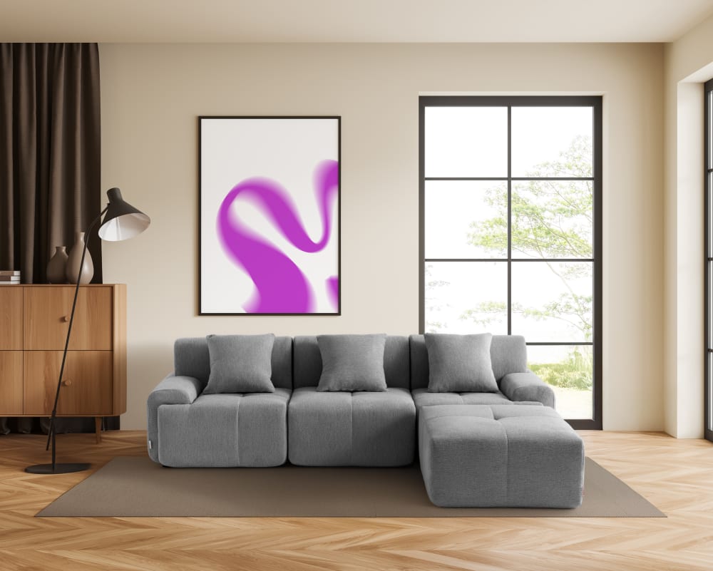 Ecksofa 3-Sitzer mit Chaiselongue aus Chenille-Stoff Mineralgrau 260x73x190cm Stoff Grau MILYsofa Sofas und Sessel Sofas Ecksofas