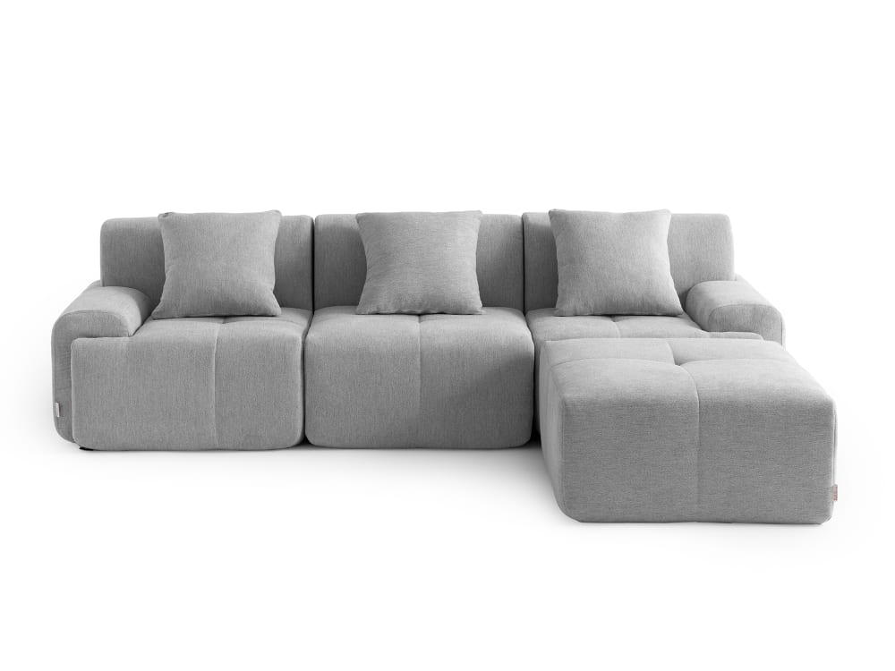 Wohnli Möbelsuche - Ecksofa 3-Sitzer mit Chaiselongue aus Chenille-Stoff Mineralgrau