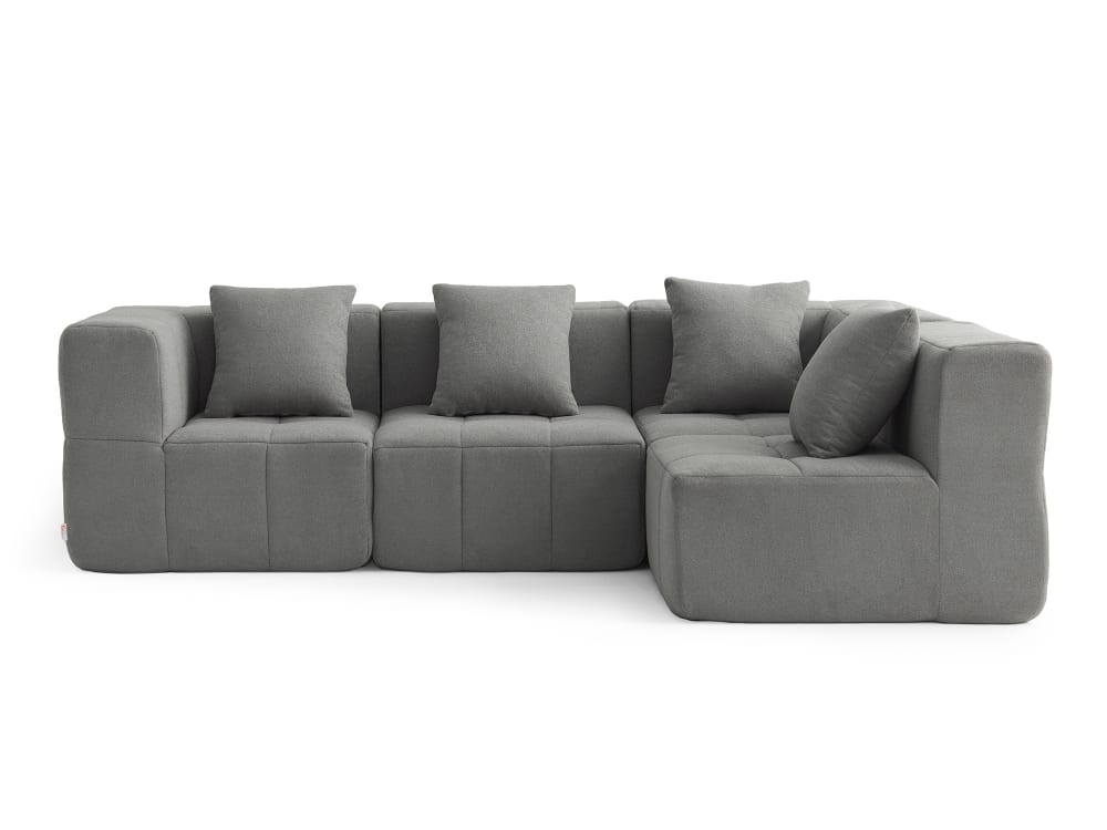 Wohnli Möbelsuche - Modulares Ecksofa 4-Sitzer aus feinem Bouclé-Stoff Wolkengrau