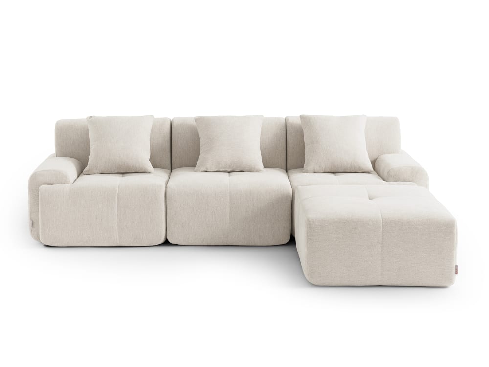 Wohnli Möbelsuche - Ecksofa 3-Sitzer mit Chaiselongue aus Chenille-Stoff Elfenbeinweiß