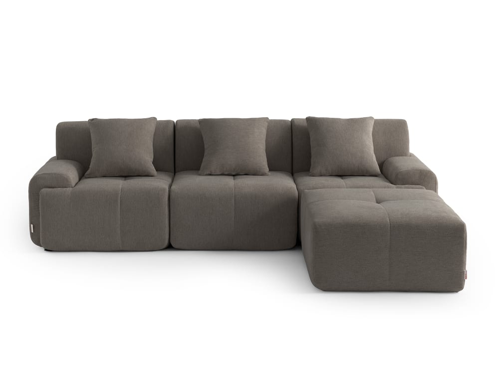 Wohnli Möbelsuche - Ecksofa 3-Sitzer mit Chaiselongue aus Chenille-Stoff Aschbraun