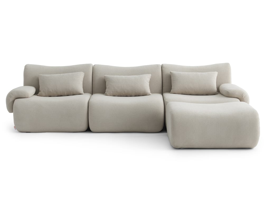 Wohnli Möbelsuche - Ecksofa 3-Sitzer mit Chaiselongue aus feinem Bouclé-Stoff Steinbeige