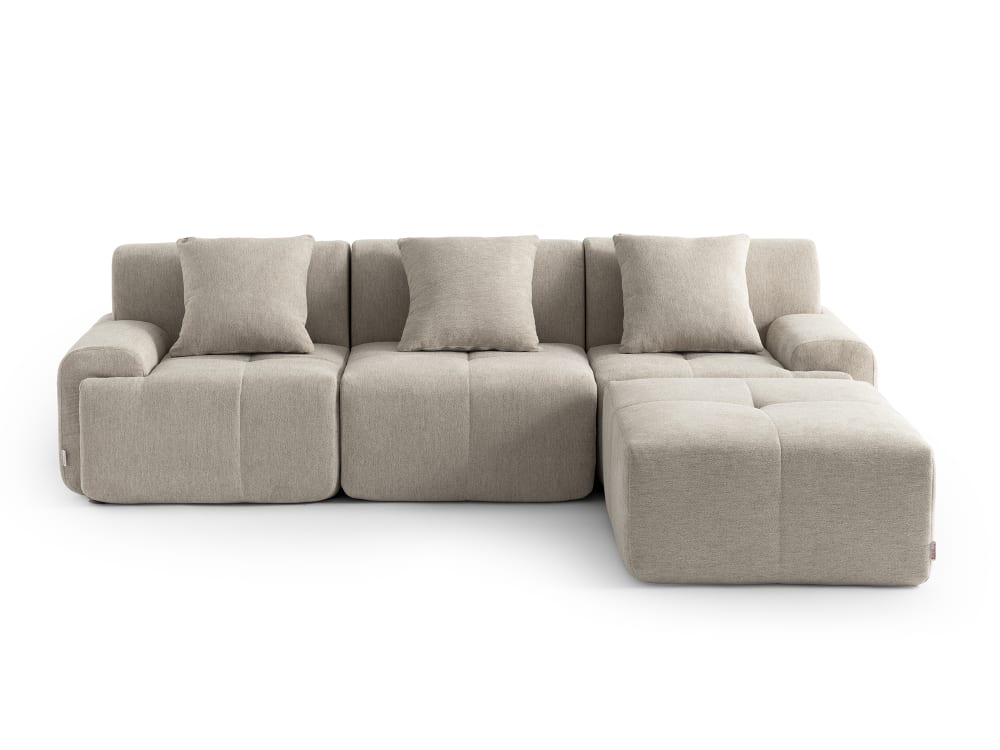 Wohnli Möbelsuche - Ecksofa 3-Sitzer mit Chaiselongue aus Chenille-Stoff Sandbeige