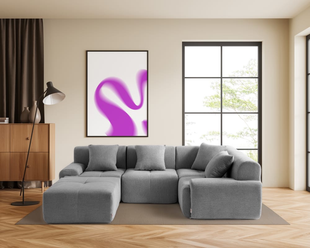 Ecksofa 4-Sitzer mit Chaiselongue aus Chenille-Stoff Mineralgrau 260x73x185cm Stoff Grau MILYsofa Sofas und Sessel Sofas Wohnlandschaften