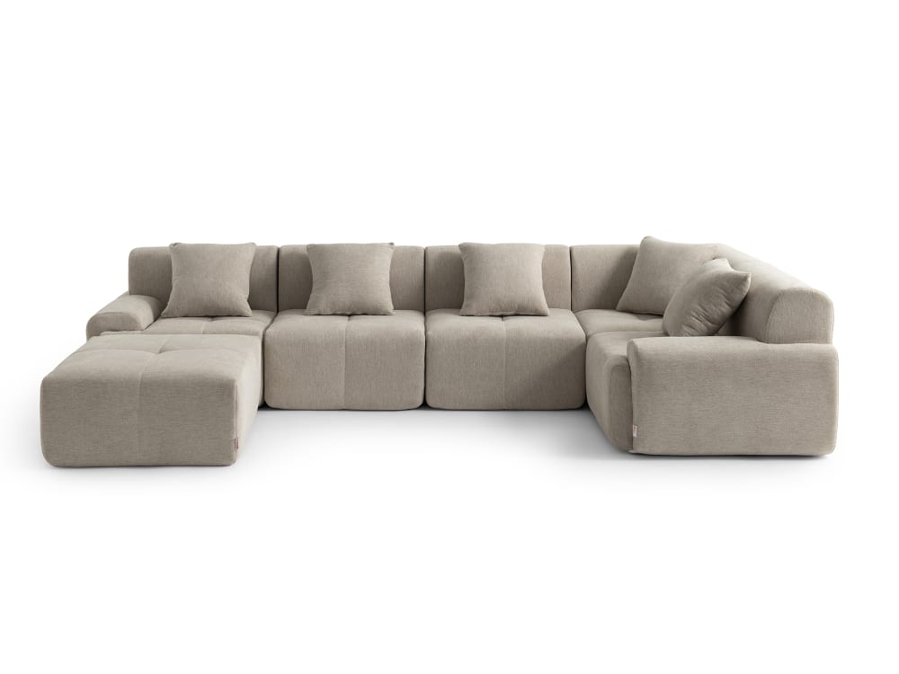 wohnli-moebel-suche-M26073101 Wohnli Möbelsuche - Ecksofa 5-Sitzer mit Chaiselongue aus meliertem Stoff Sandbeige
