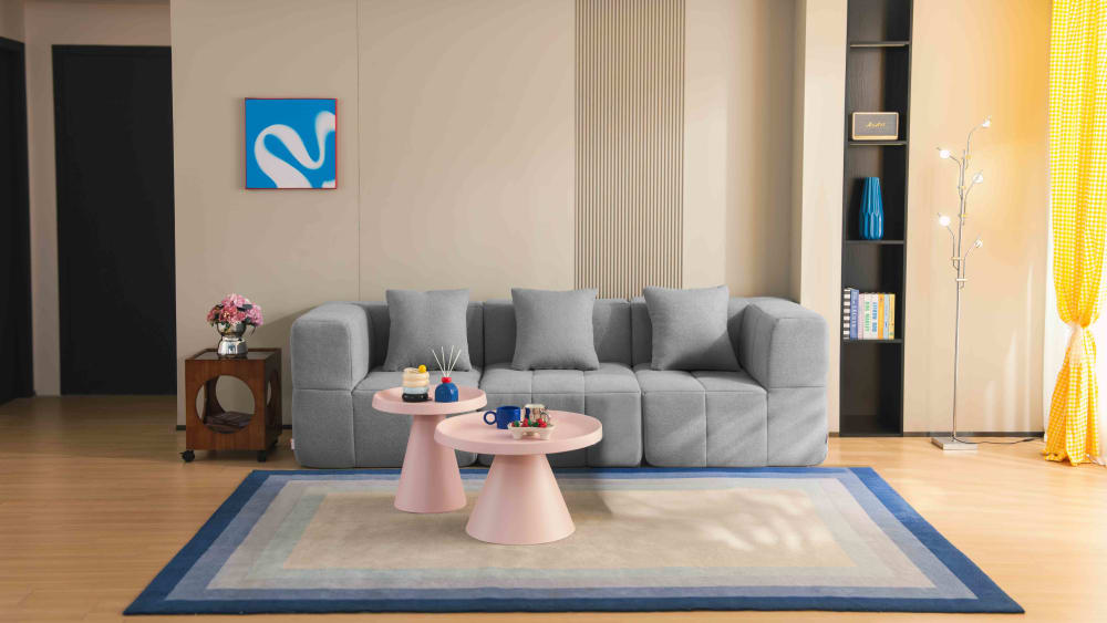Modulares 3-Sitzer Sofa gerade aus feinem Bouclé-Stoff Wolkengrau 260x73x95cm Stoff Grau MILYsofa Sofas und Sessel Sofas 2-Sitzer-Sofas & 3-Sitzer-Sofas