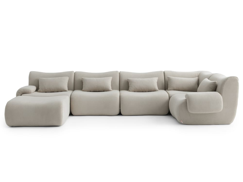 wohnli-moebel-suche-M26073117 Wohnli Möbelsuche - Ecksofa 5-Sitzer mit Chaiselongue aus feinem Bouclé-Stoff Cremebeige