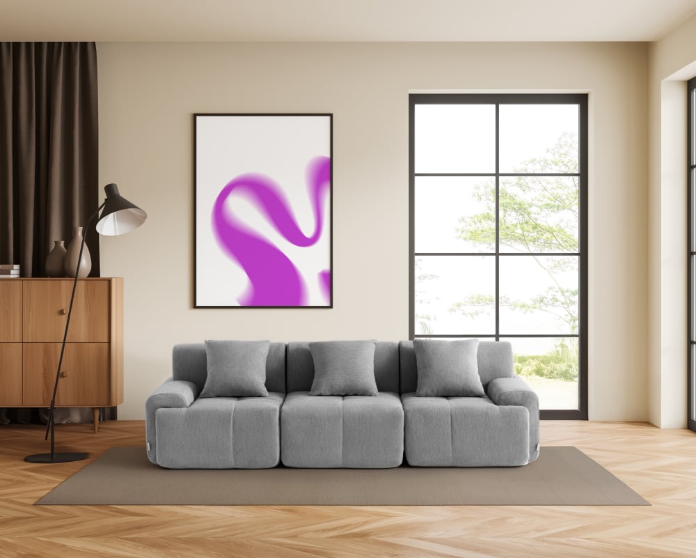 Modulares 3-Sitzer Sofa gerade aus Chenille-Stoff Mineralgrau 260x73x95cm Stoff Grau MILYsofa Sofas und Sessel Sofas 2-Sitzer-Sofas & 3-Sitzer-Sofas