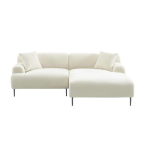 3-Sitzer-Ecksofa Recamiere rechts cremefarben 218x73x147cm Holz Braun sweeek Sofas und Sessel Sofas Ecksofas