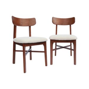 wohnli-moebel-suche-M26073207 Wohnli Möbelsuche - 2er-Set Vintage-Stühle aus Heveaholz nussbaum mit Bouclé weiß