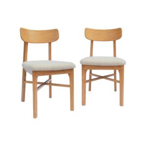 wohnli-moebel-suche-M26073214 Wohnli Möbelsuche - Set aus 2 Vintage-Stühlen aus Heveaholz und weißem Bouclé