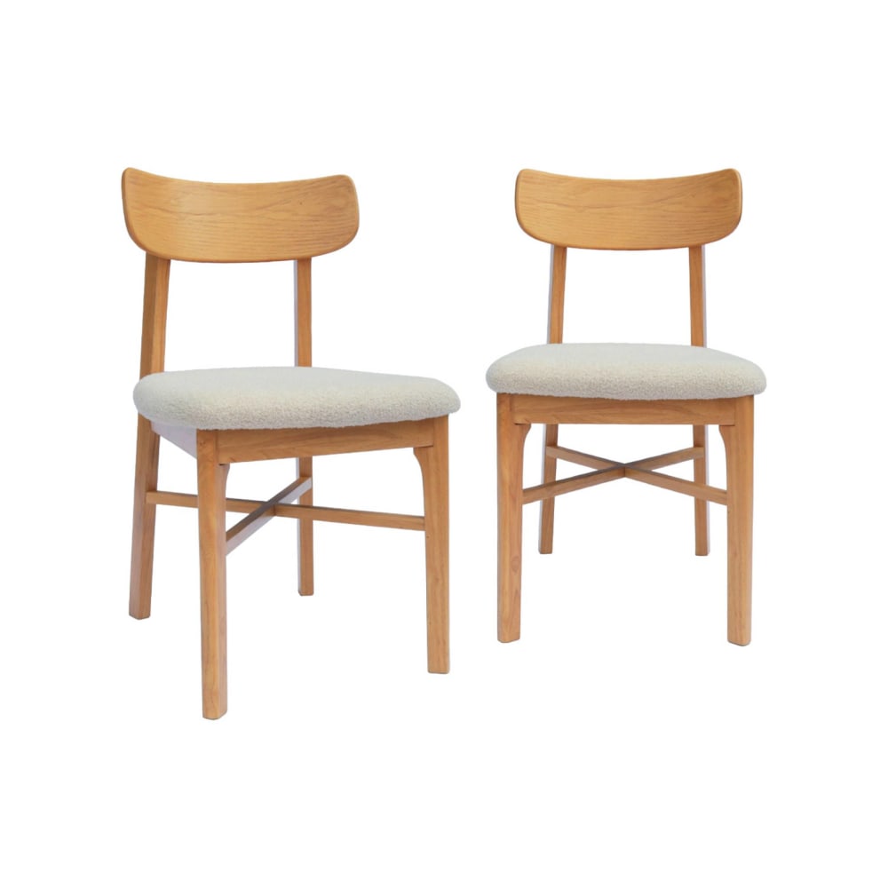 wohnli-moebel-suche-M26073214 Wohnli Möbelsuche - Set aus 2 Vintage-Stühlen aus Heveaholz und weißem Bouclé