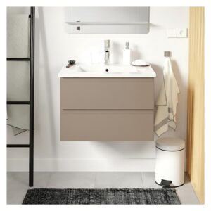 wohnli-moebel-suche-M26074616-1 Einzelwaschtisch-Set 60 cm mit Keramikplatte und Chromhahn 60x43x43cm Spanplatte Braun Mob In Möbel Badezimmermöbel Waschtische