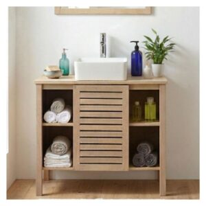 wohnli-moebel-suche-M26074635-1 ALIX Waschtisch 90cm Eiche mit quadratischem Keramikbecken 50x78x90cm Spanplatte Braun Mob In Möbel Badezimmermöbel Waschtische