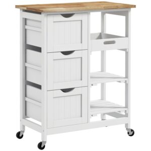 Wohnli Möbelsuche - Chariot de service cuisine 3 tiroirs bois de caoutchouc blanc