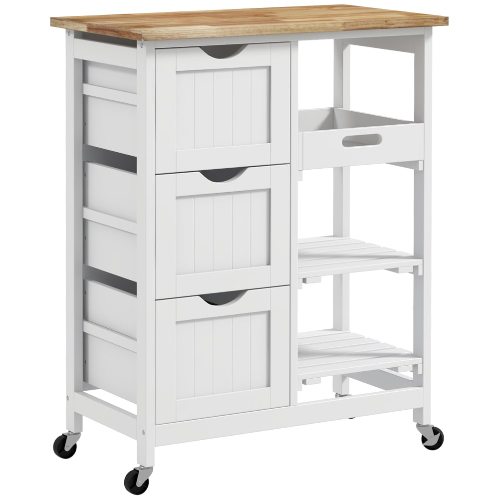 Wohnli Möbelsuche - Chariot de service cuisine 3 tiroirs bois de caoutchouc blanc