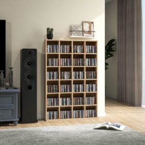 wohnli-moebel-suche-M26074883-1 Meuble de rangement multimedia 24 compartiments bois bois naturel 89x131x20cm Holz Braun Homcom Möbel Wohnzimmermöbel Bücherregale
