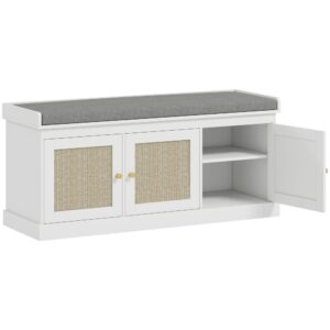 Wohnli Möbelsuche - Banc chaussures entrée 3 portes en rotin MDF blanc