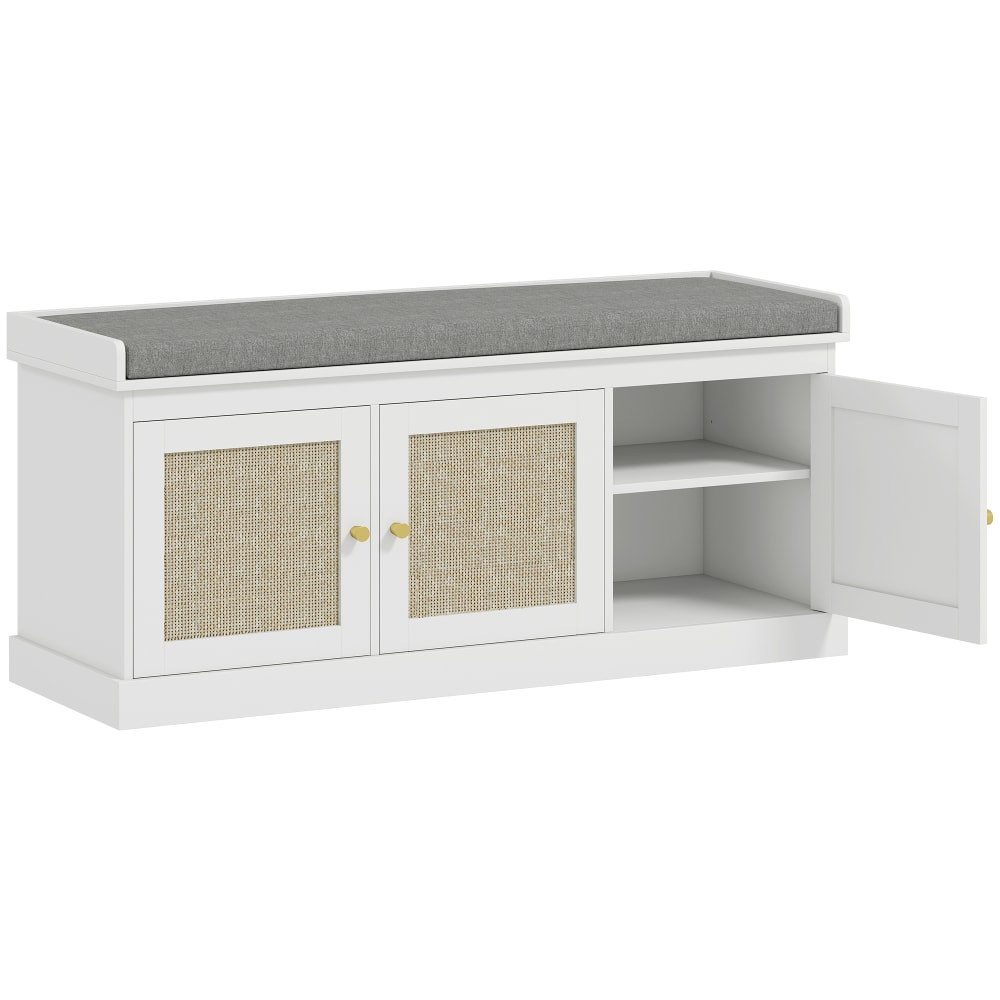 Wohnli Möbelsuche - Banc chaussures entrée 3 portes en rotin MDF blanc