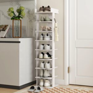 wohnli-moebel-suche-M26074936-1 HOMCOM Schuhregal 9 Ebenen mit Ablage oben und 2 Haken 30x128x30cm Spanplatte Weiß Homcom Möbel Flurmöbel Schuhschränke