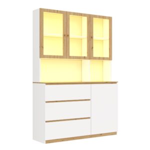 wohnli-moebel-suche-M26075188 Wohnli Möbelsuche - Hohe Vitrine in Eichenoptik mit LED-Beleuchtung und Ablagefläche