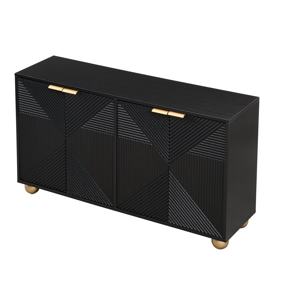 Wohnli Möbelsuche - Art-Deco-Sideboard mit 4 Geschnitzten Türen und Kugelfüßen