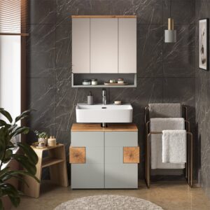Badmöbel-Set 2 Teile Grau 73.1x64cm 74x64x37cm Spanplatte Grau Vicco Möbel Badezimmermöbel