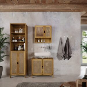 Badmöbel-Set 3 Teile Bambus 68x60cm 68x60x29cm Spanplatte Braun Vicco Möbel Badezimmermöbel