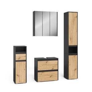Wohnli Möbelsuche - Badmöbel-Set 4 Teile Anthrazit/Artisan 60.1x62cm