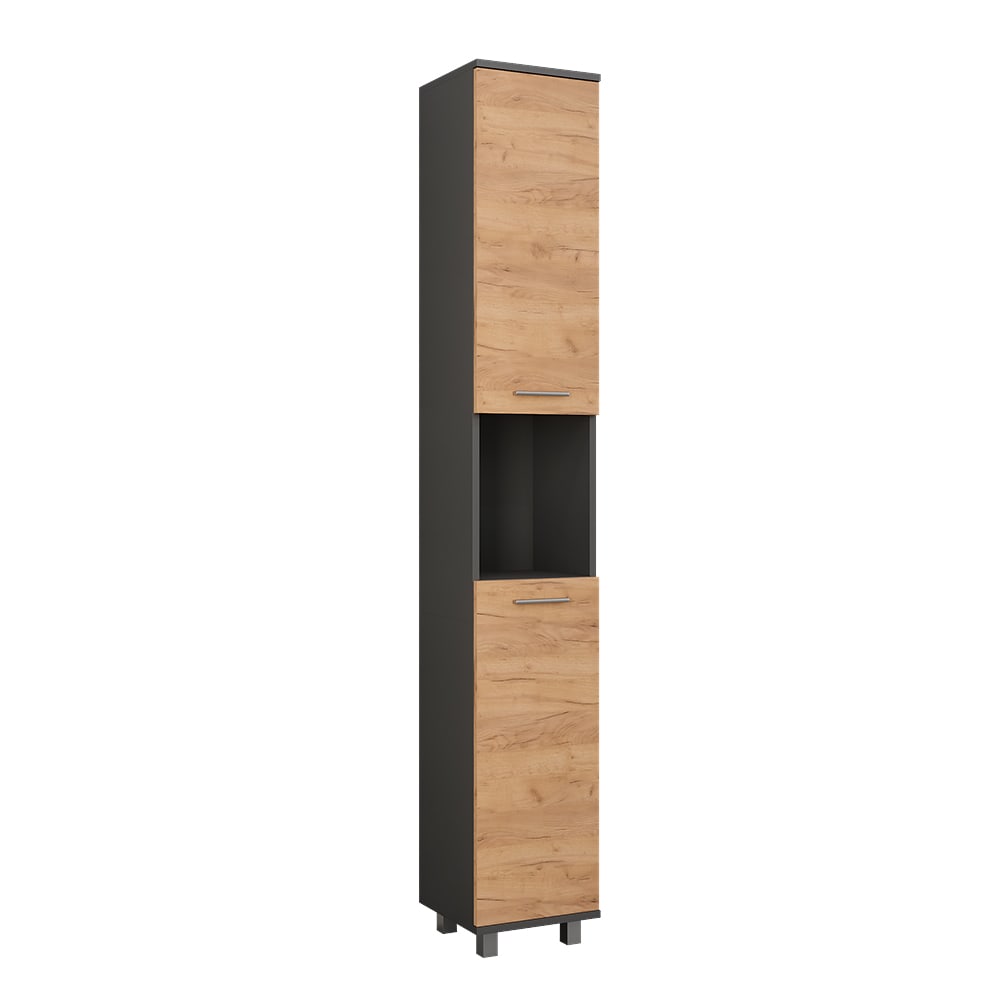 wohnli-moebel-suche-M26075346 Wohnli Möbelsuche - Hochschrank mit 2 Türen Anthrazit/Goldkraft Eiche 30.2x190cm
