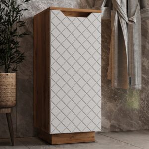 wohnli-moebel-suche-M26075348-1 Midischrank Eiche/Weiß mit Kachelstruktur 33.4x81.9cm 34x82x35cm Spanplatte Weiß Vicco Möbel Badezimmermöbel