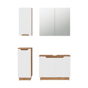 Wohnli Möbelsuche - Badmöbel-Set 4 Teile Eiche/weiß gestreift 79.6x62.1cm