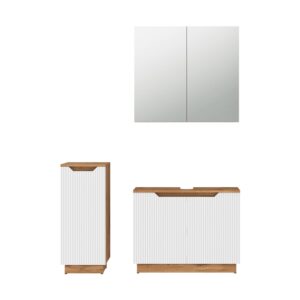 Wohnli Möbelsuche - Badmöbel-Set 3 Teile Eiche/weiß gestreift 79.6x62.1cm