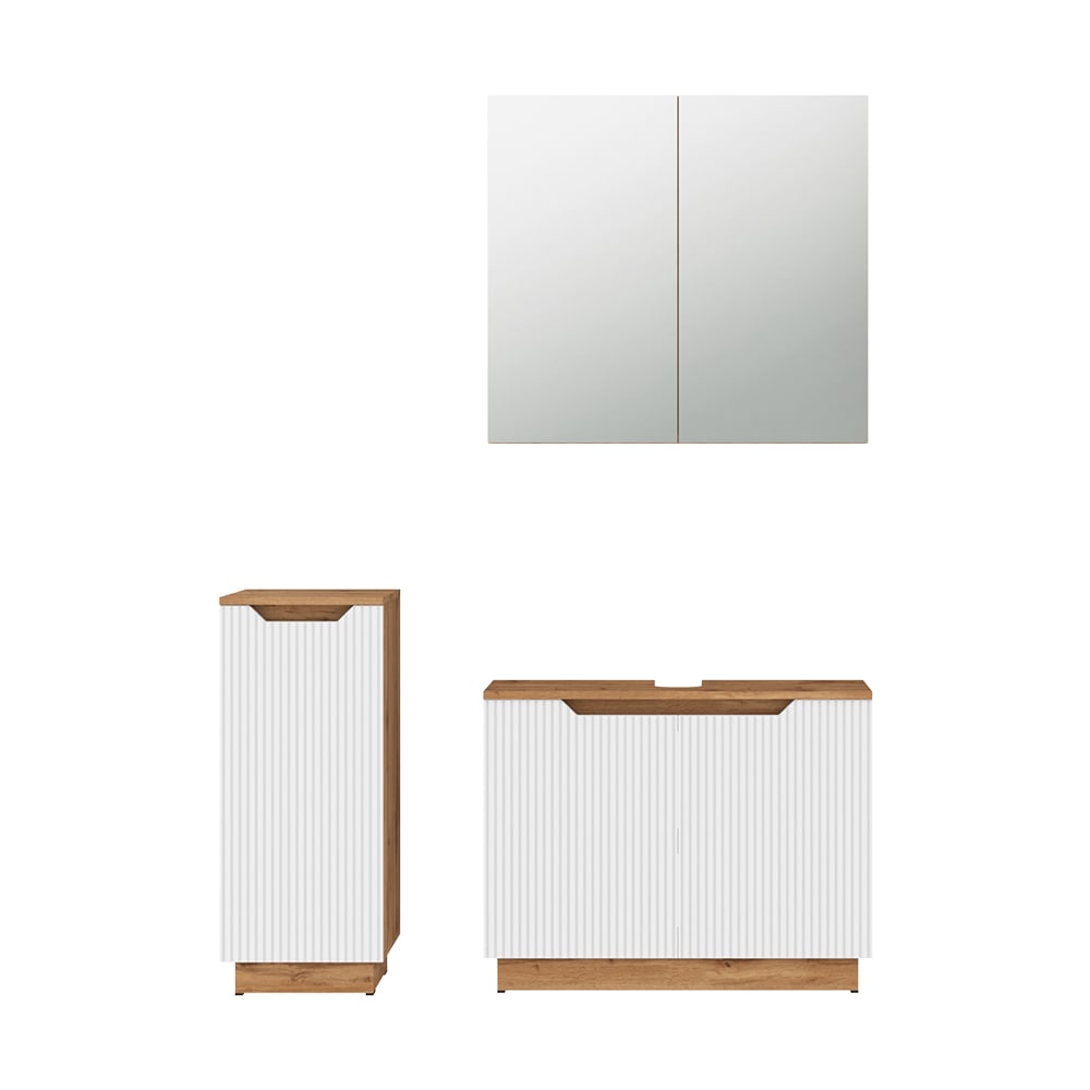 Wohnli Möbelsuche - Badmöbel-Set 3 Teile Eiche/weiß gestreift 79.6x62.1cm