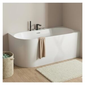 Weiße halbfreistehende Acrylbadewanne 170 cm - rechtwinklig 170x59x80cm Acryl Weiß Mob In Möbel Badezimmermöbel Waschbecken